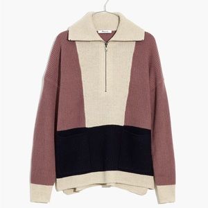 NWT Madewell Glenbrook Half-Zip Pullover Sweater in Colorblock